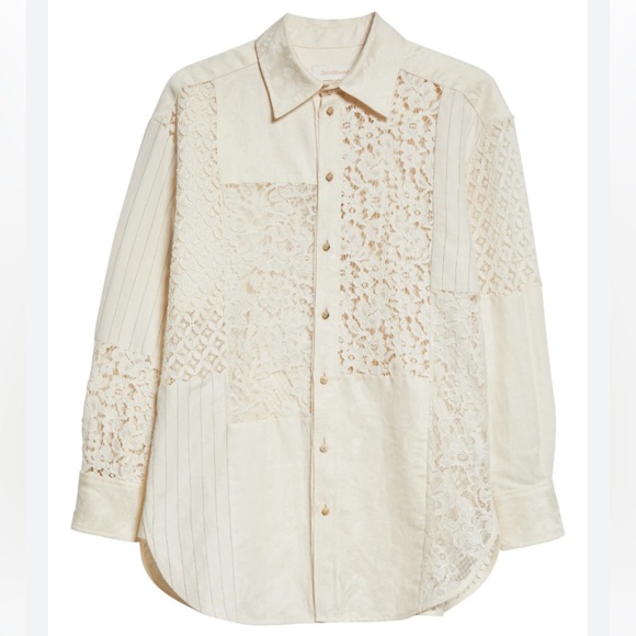 Zimmermann Lace Patchwork Cotton & Linen Button-Up Shirt In Cream